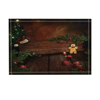

Xmas Decor, Christmas Gingerbread and Balls Fir Twigs on Wooden Bath Rugs, Non-Slip Funny Indoor Outdoor Doormat