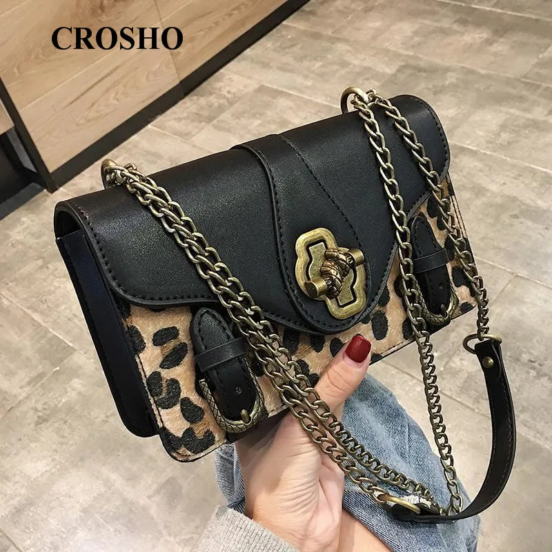

CROSHO Leopard Print Student Versatile Chain Single Shoulder Crossbody Small Square Flap Bag