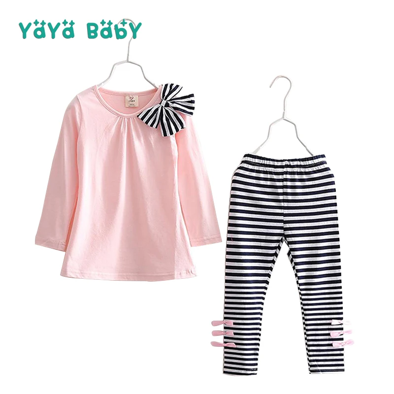 

2 3 4 5 6 7 8 Year Girls Clothes Long Sleeve Children Clothing Set Bow Shirts Striped Leggings Kids New Year Suits for Girl