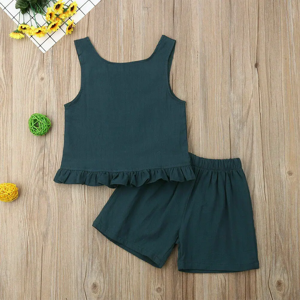 

2PCS Kids Baby Girls Outfits Summer Sleeveless T-shirt Tops+Shorts Clothes Set