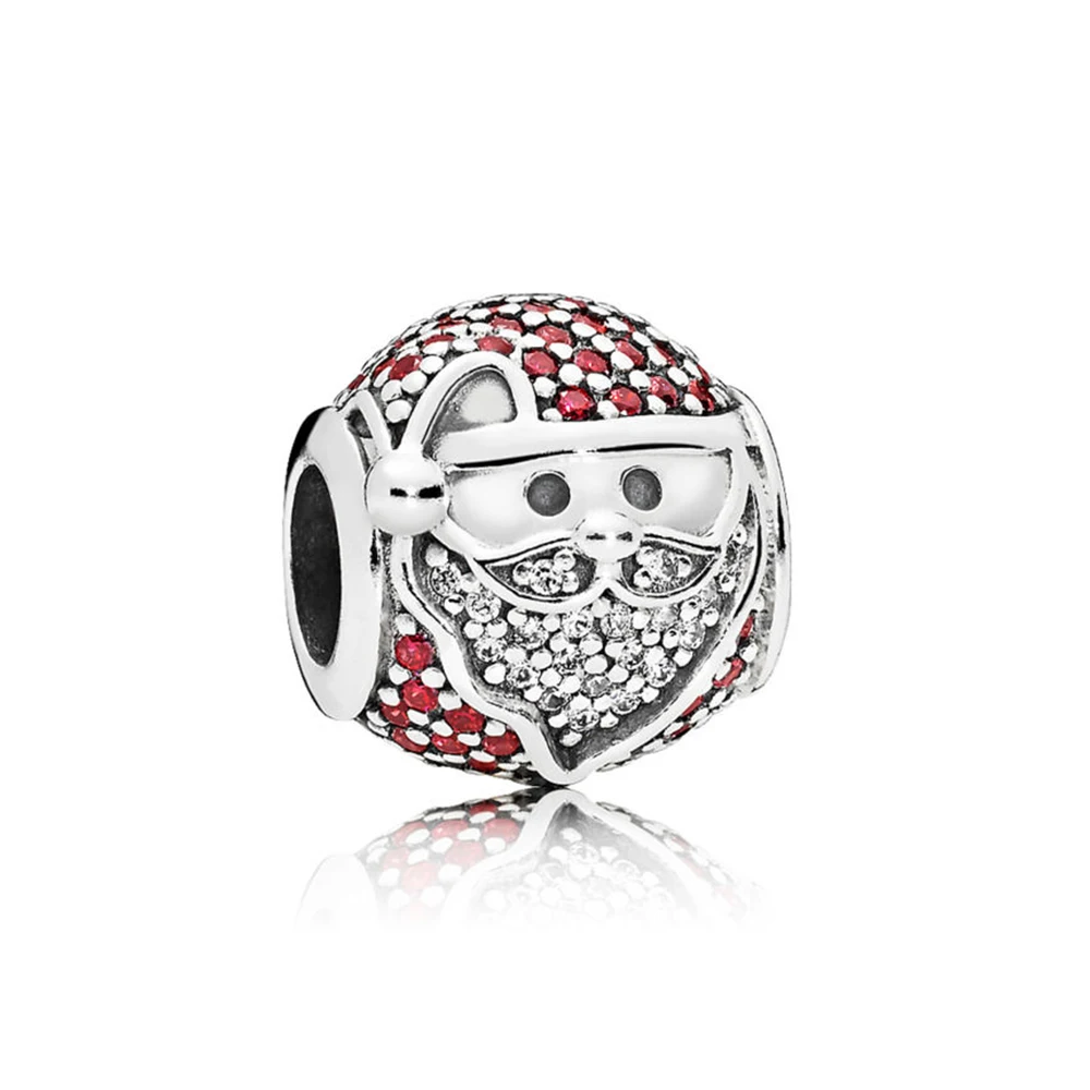 

NEW 100% 925 Sterling Silver Sparkling Jolly Santa Charm Red & Clear CZ Bead Fits Original Bracelets DIY Jewelry