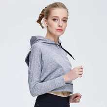 Женская верхняя тренировочная Фитнес Бег Йога футболка с длинными рукавами с капюшоном спортивная куртка сзади крест Быстросохнущий Йога Топ