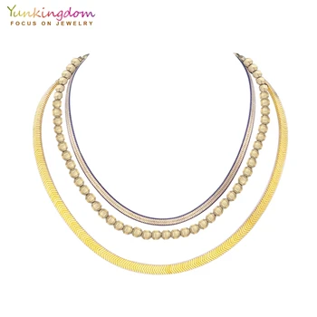 

Yunkingdom 3 Layers Chain Geometric Chokers Necklaces for Women Fashion Luxury Gold Color Stone African Womens Party Jewelry
