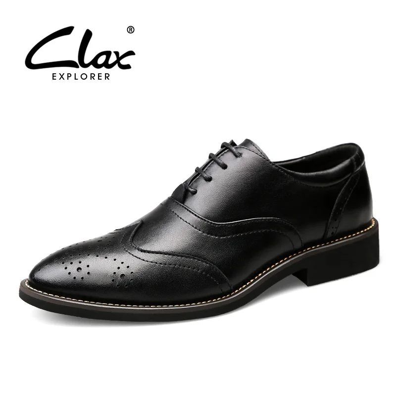 

CLAX Mens Brogue Dress Shoes Spring Autumn Black Leather Shoe Male Formal Footwear Wedding Shoe chaussure homme
