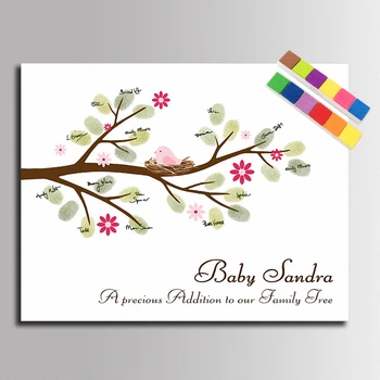 

Baby Shower Guest Book Baby Fingerprint Tree Painting Personalized Baby Comunion Baptism Birthday Party Canvas painting Souvenir