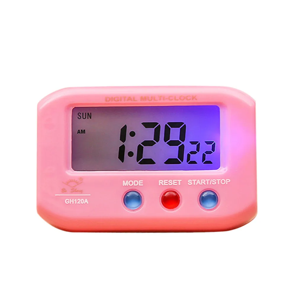 Mini Digital Backlight LED Display Table Alarm Clock Snooze Calendar Portable Electronics with Glowing Pink