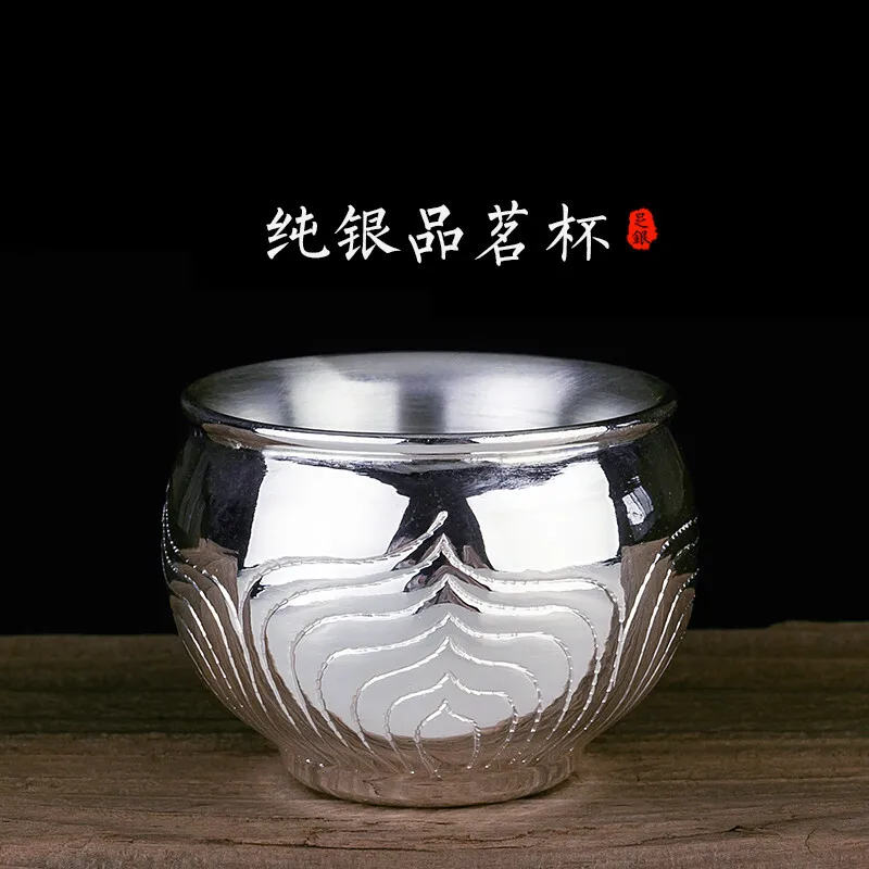 

High grade 999 Silver Products Hand made Tasting cup Kung Fu Teacup gift for family and friends kitchen office tea set