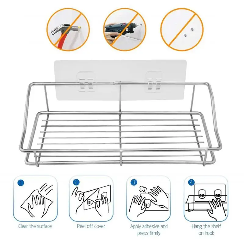 3 крючка пробивная стойка для хранения в ванной, на кухне стеллаж для выставки товаров Нержавеющая сталь Self-вешалка на клейкой основе держатель для хранения в ванной, на кухне полка