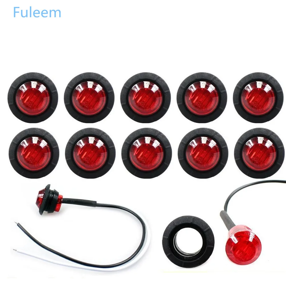 

Fuleem 10PCS Mini 12V Amber Red White 3/4inch Cover Lens Side LED Marker Trailer Bullet Parking Light For Truck Trailer Bus