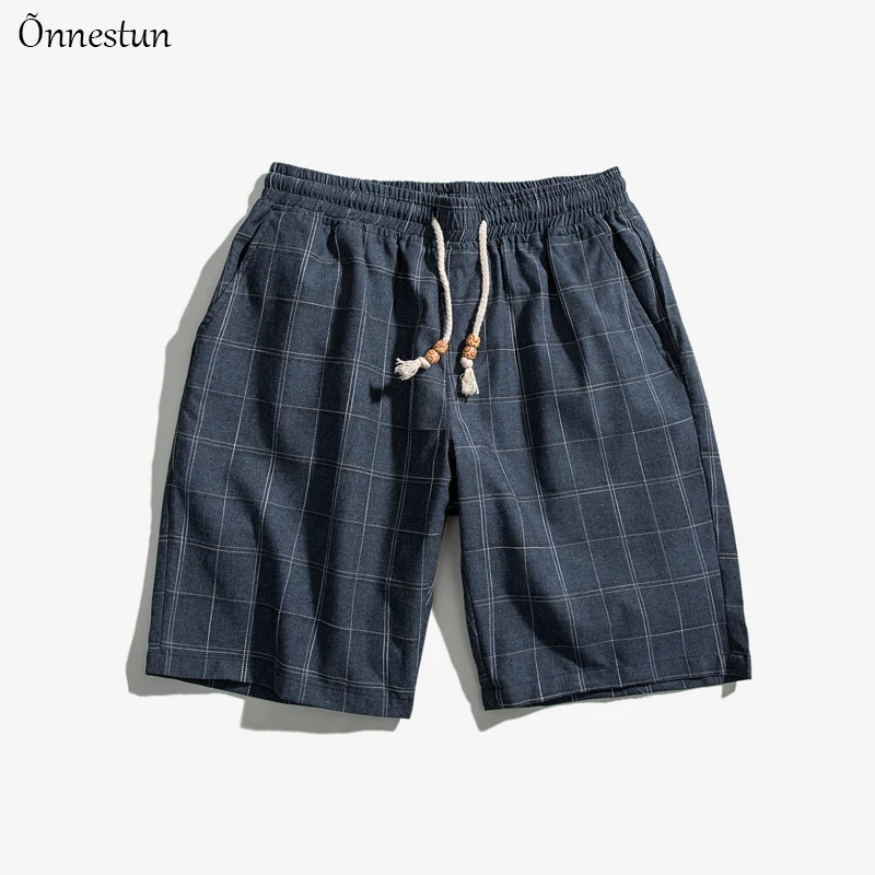 Onnestun летние новые решетки х/б мужские шорты Slim Fit до колена повседневная мужская одежда модные ретро мужские свободные шорты