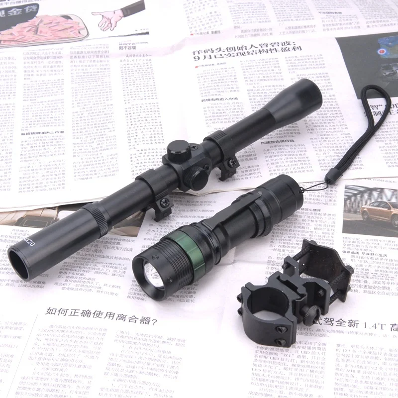 

Hunting 4X20 RIFLE SCOPE +Adjustable Zoom Q5 CREE LED torch for .22