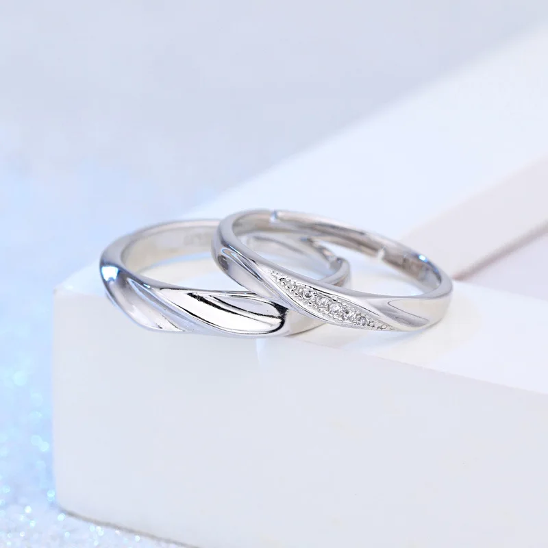 Fashioin Wedding Rings For Women/Men Silver Color Elegant Jewelry Simple Couple Ring Set With Crystal Gift