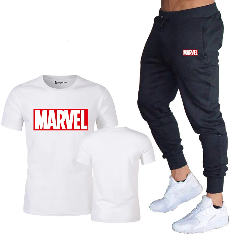 Новинка Лидер продаж летний брендовый Мужской Костюм MARVEL футболка + штаны