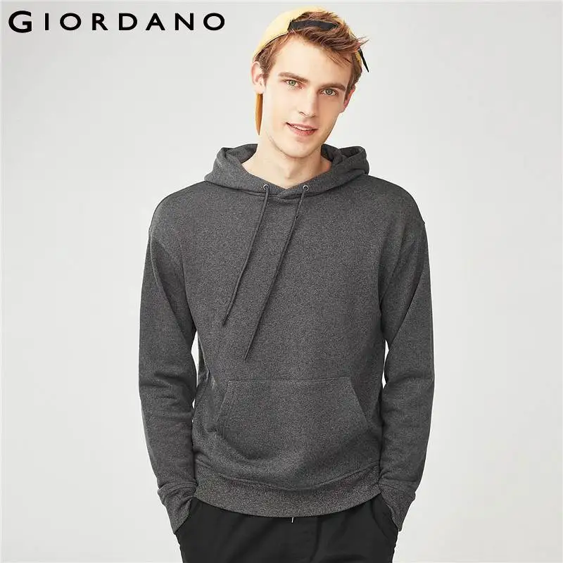 Giordano Men Hoodies Men Sweatshirt Fleeced Lining Kanga Pocket Hoodies ...