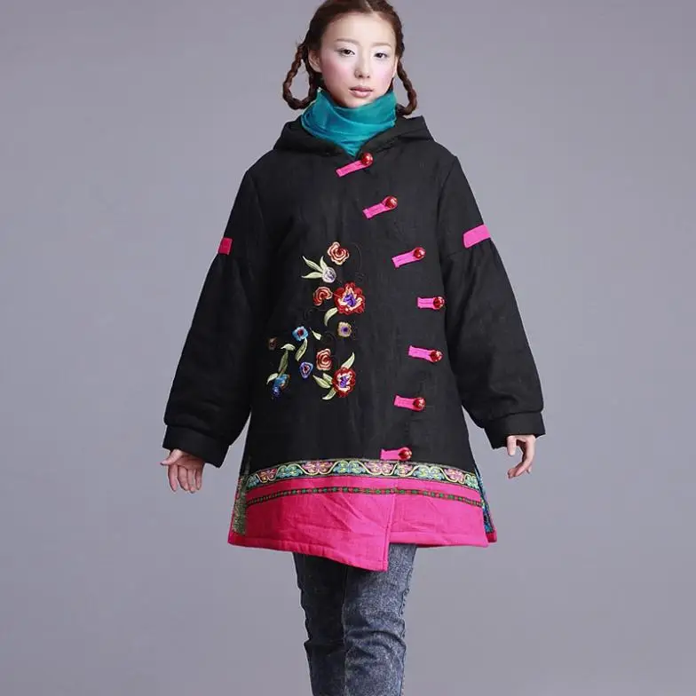 Original design brand ladies embroidered ethnic style padded winter