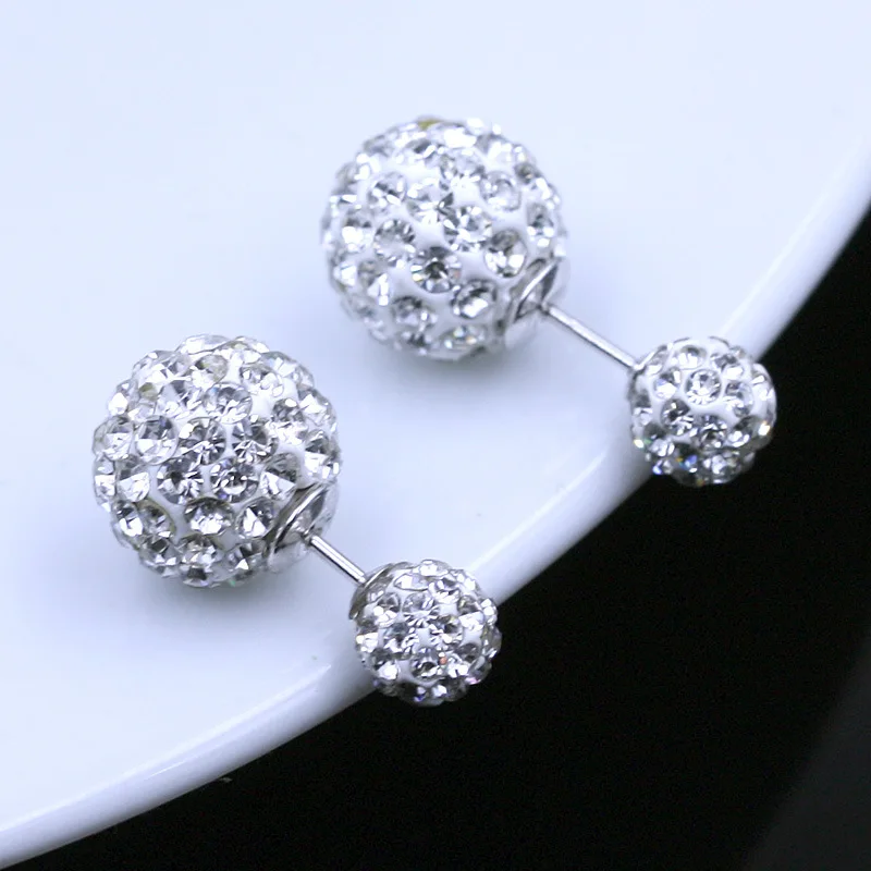 100% 925 sterling silver fashion shiny double Shambhala ball crystal ladies`stud earrings jewelry Anti allergy drop shipping