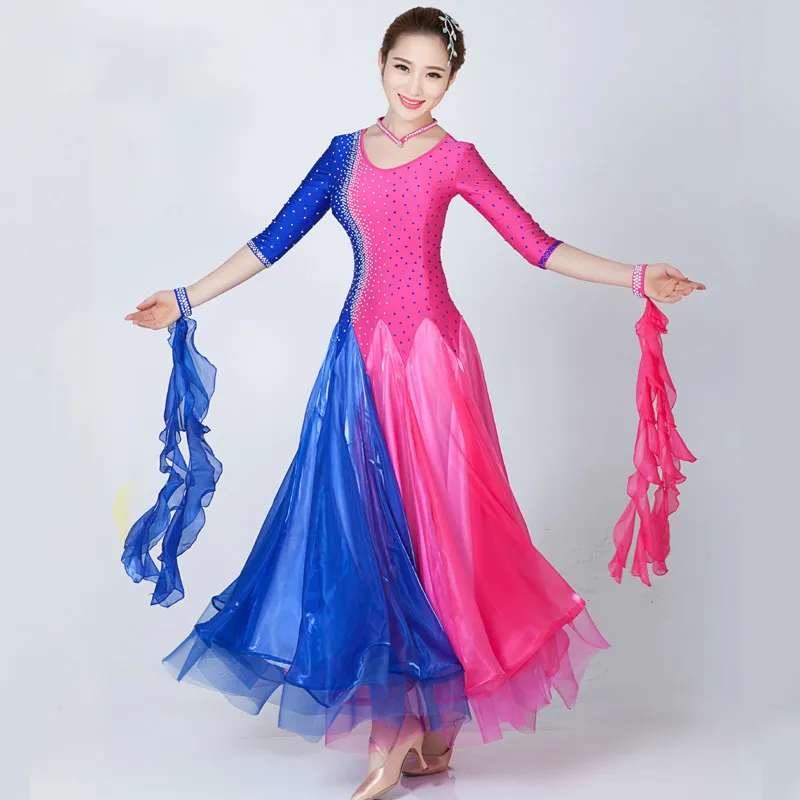 

Adult Ladies Rhinestones Ballroom Dance Competition Dancing Dress Dancewear Women Waltz Tango Ballroom Modern Dance Dress