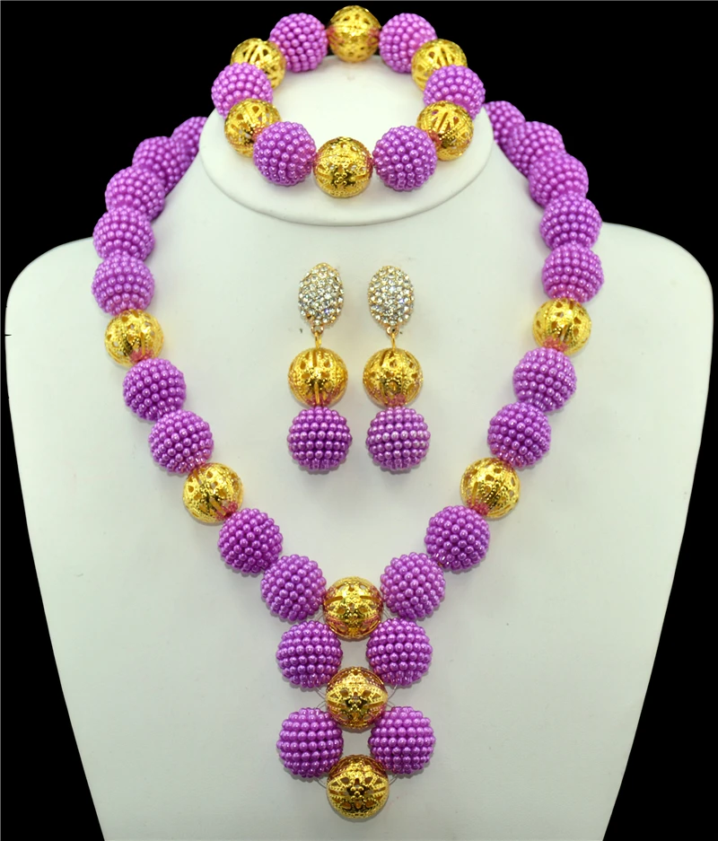 

Purple African Beads Jewelry Sets Bridal Golden Plated Necklace Earrings Wedding Accessories Crystal Women Jewellery Set
