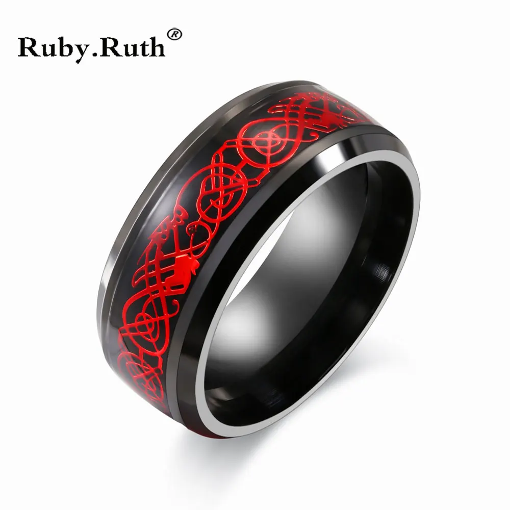 

Black Stainless steel Ring Red Dragon Mens Womens Wedding Jewelry