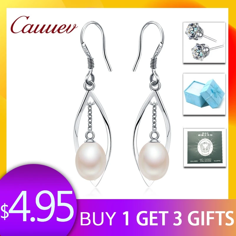

Fashion Brand Wedding & Engagement Jewelry Solid 925 Sterling Silver Long Earrings With Top Quality Natural Pearls Wedding gift