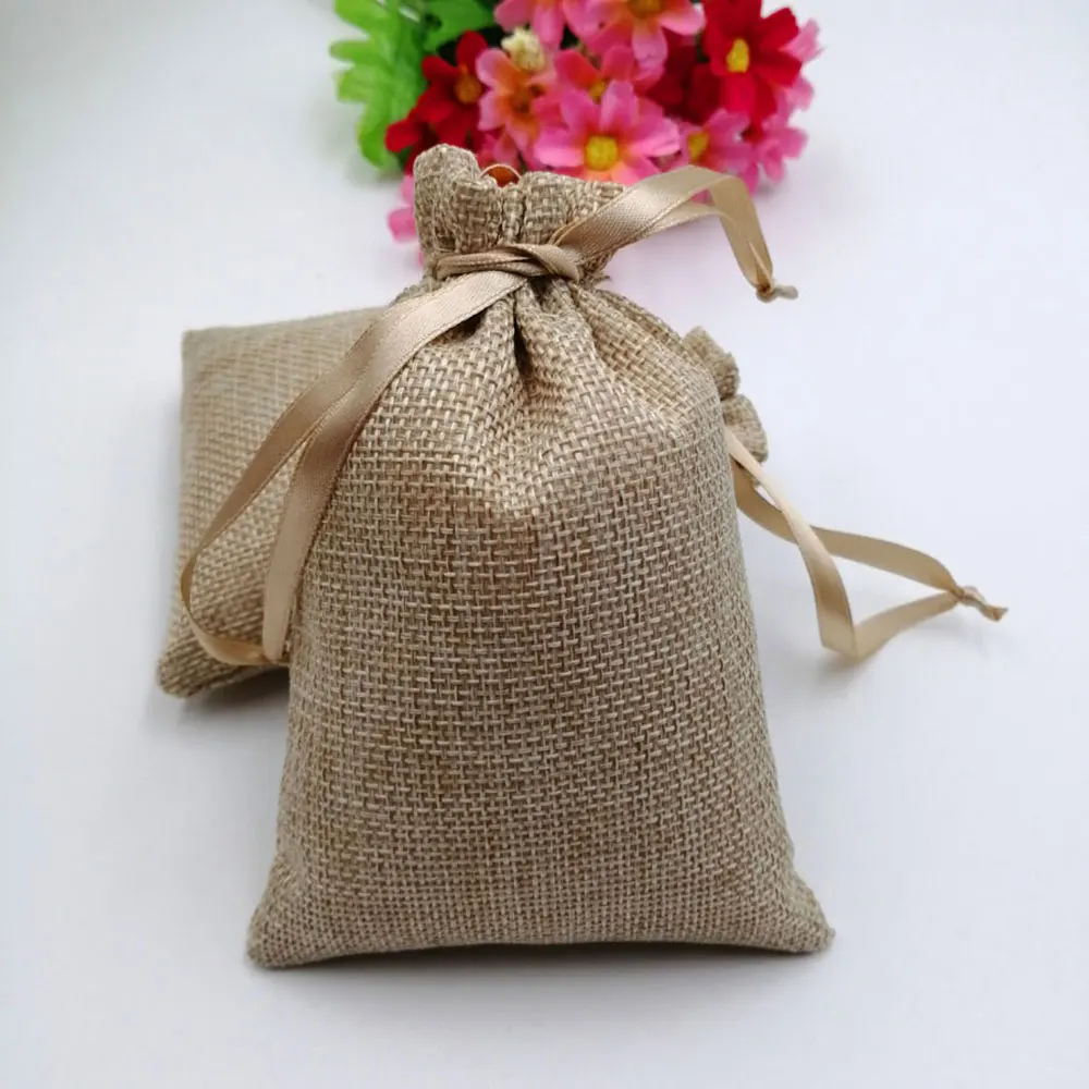 

50pcs RUIHAOYU Natural Burlap Drawstring Gift Bags Jute Gift Candy Packaging Bag Wedding Party Favor Pouch Baby Shower Supplies