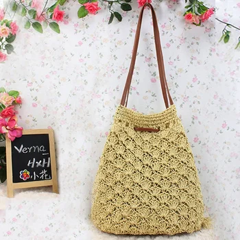 

Ladies Modern Tassel Straw Knitted Ladies Handbag Handbag Shoulder Bag Perfect for Holiday on the Beach (Beige)