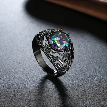 

925 sterling silver fashion color zircon pierced ring new black gold ring free shipping