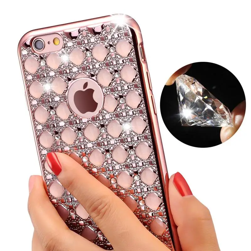 2016 Newst Luxury Bling Diamond Phone Case For Iphone 6 6s Fundas TPU Soft Protective Phone Bags For Iphone 6s Plus Capinhas