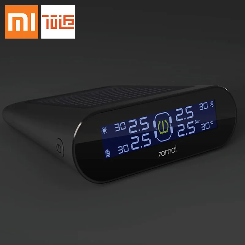 Xiaomi 70mai минут TPMS автомобильный монитор давления в шинах Солнечная и USB Двойная зарядка приложение контроль 4 Внутренний датчик ЖК-дисплей цветной дисплей - Цвет: Черный