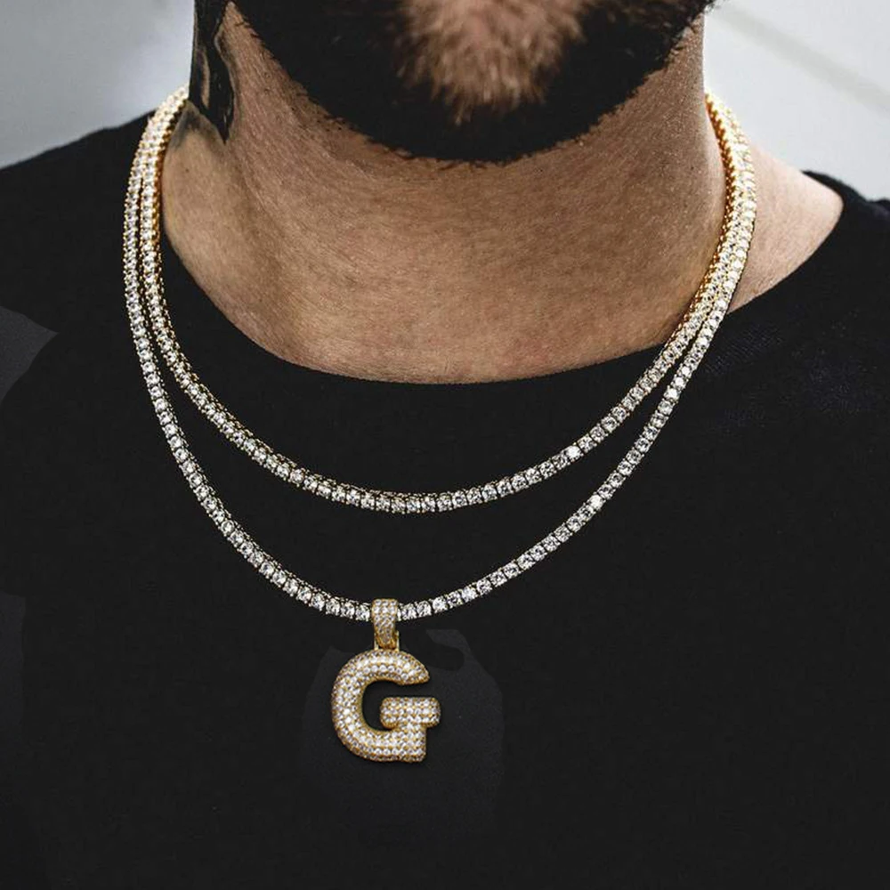 

A-Z Custom Name Bubble Initial Letter Necklaces & Pendant Charm For Cubic Zirconia Hip Hop Jewelry Gold Silver 5mm Tennis Chain