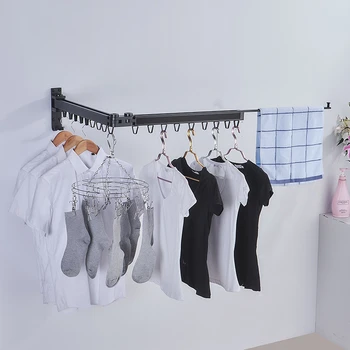 

Black Indoor/Outdoor Telescopic Aluminum Folding Clothes Drying Rack Retractable Clothes Line Holder Balcony Shirt Organizer