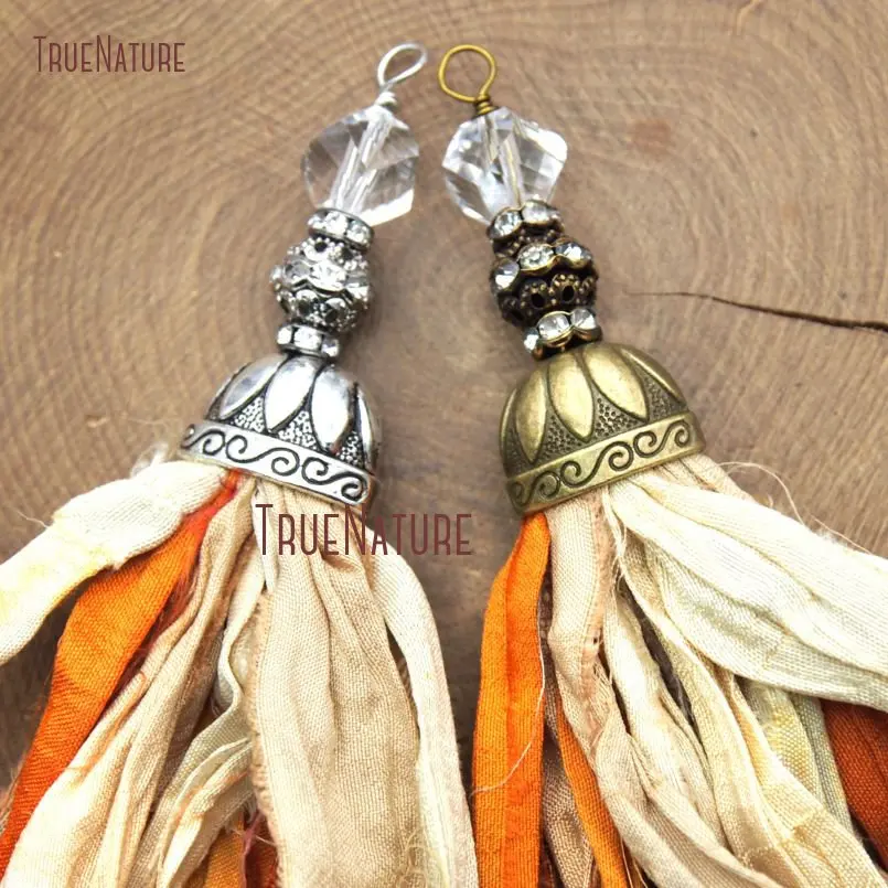 20180207-PM10536- Orange Shades Sari Silk Tassel Pendant