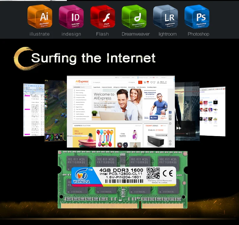 VEINEDA оперативная память ddr3 4 ГБ ddr3 ноутбук 1600 МГц для всех ноутбуков Intel AMD оперативная память Sodimm ddr3 1600 МГц PC3-12800 204pin