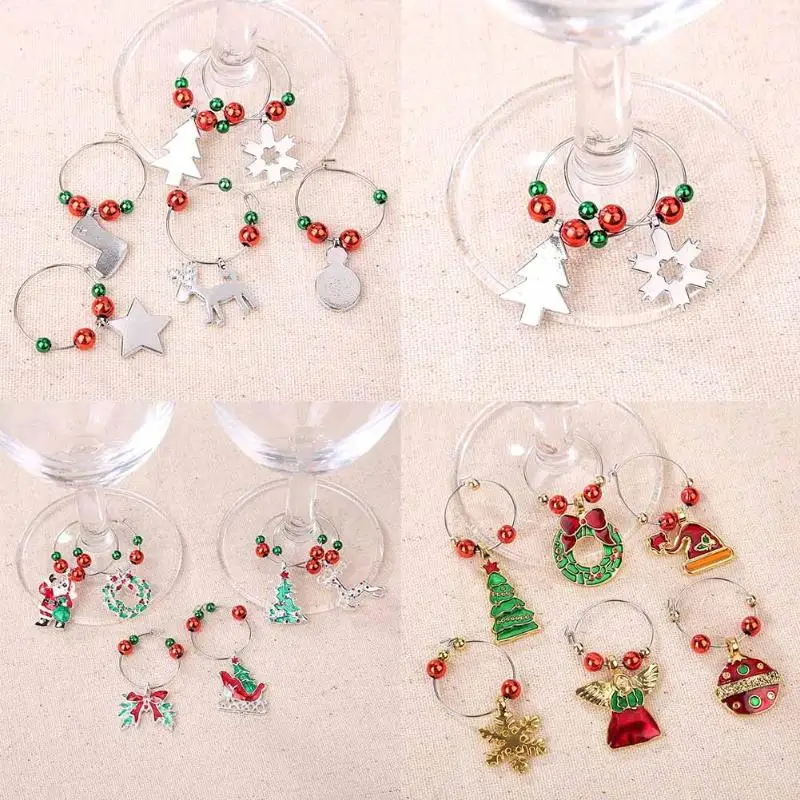 

6Pcs/lot Christmas Wine Glass Decoration Charms Party New Year Cup ring Table Decorations Xmas Pendants decoracion navidad