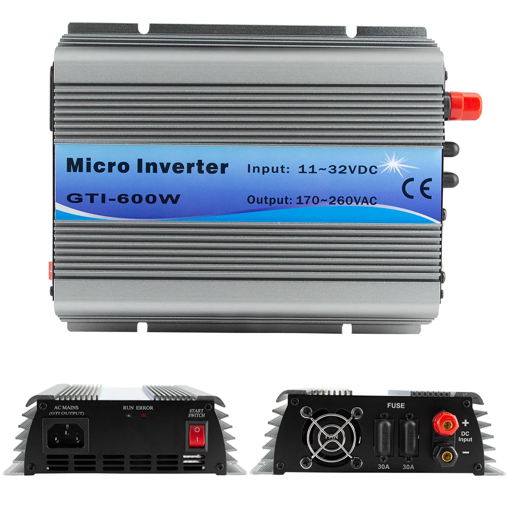 PowMr MPPT 600 Вт на сетке галстук инвертор 18VDC(11~ 32VDC) для 110 впрт или 220 впрт чистые инверторы синусоидального напряжения вентилятор охлаждения для солнечных систем