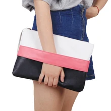 2018 New Contrast Color Patchwork Lady Daily Clutch Soft PU Zipper Hand Bag Female Colorful Casual