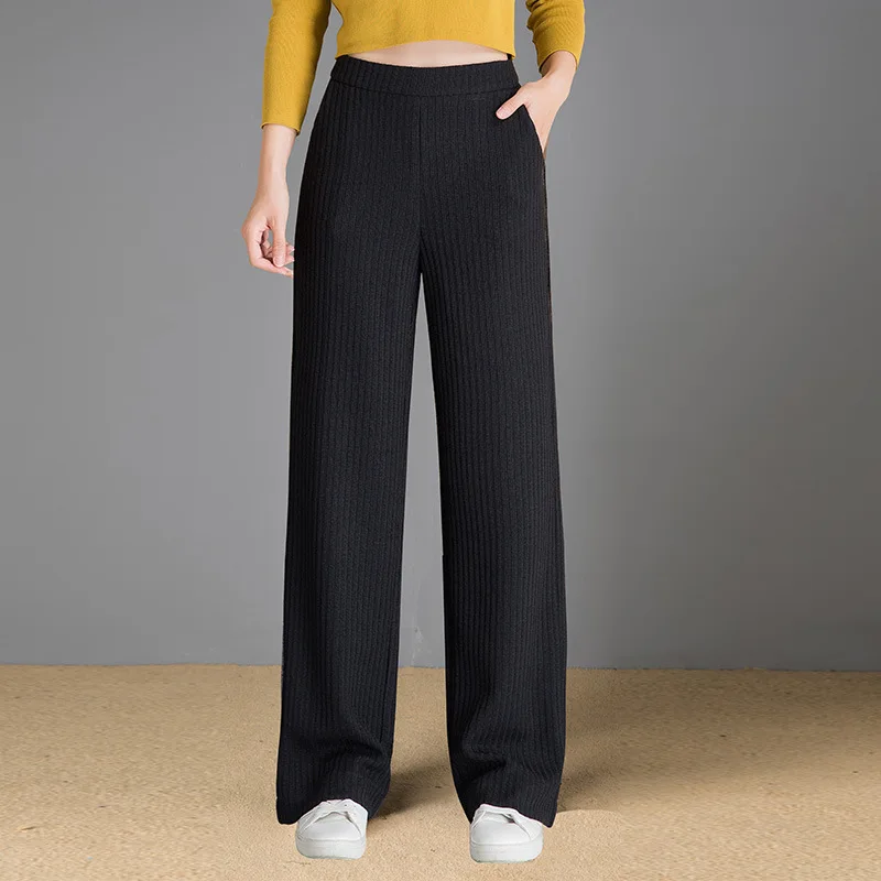 2019 New Korean Style Female Knitted Straight Trousers Relaxed Loose ...