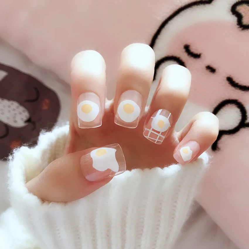 

Fake Nail Light Pink French False Nails DIY Nail Art Squoval Full Wrap Long Fake Nails Manicure Product with Glue Sticker 24Pcs