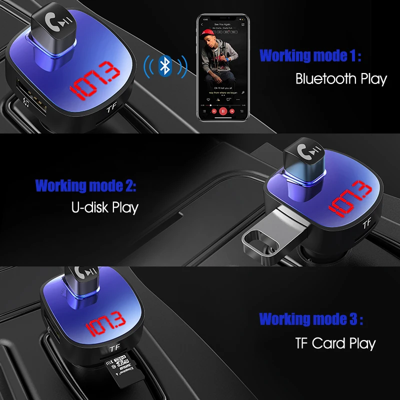 Автомобильный fm-передатчик модулятор Bluetooth Handsfree автомобильный аудио-mp3-плеер с QC3.0 быстрой зарядкой двойной usb-авто зарядное устройство 12 24 В