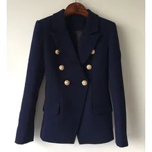 #Special Offers Double-breasted dark blue suit jacket gold high fashion temperament lion head pattern buckle long sleeve small suit #Special Offers Double-breasted dark blue suit jacket gold high fashion temperament lion head pattern buckle long sleeve small suit