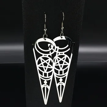 

Pentagram Stainless Steel Earrings Women Jewelry Geometry Silver Color Earrings Jewelry boucle d'oreille longue E1535S02