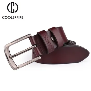 

Coolerfire mens cow genuine leather man belt luxury strap male belts for men new fashion vintage pin buckle Designer belt HQ052