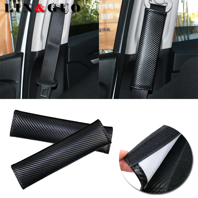 2PCS Universal Car Seat Belts Covers Carbon fiber Leather Black Auto Padding Seat Belt Car