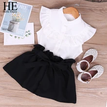 HE Hello Enjoy/летние комплекты одежды для девочек Однотонные шифоновые топы без рукавов+ шорты с бантиком, детская одежда для девочек Новая детская одежда