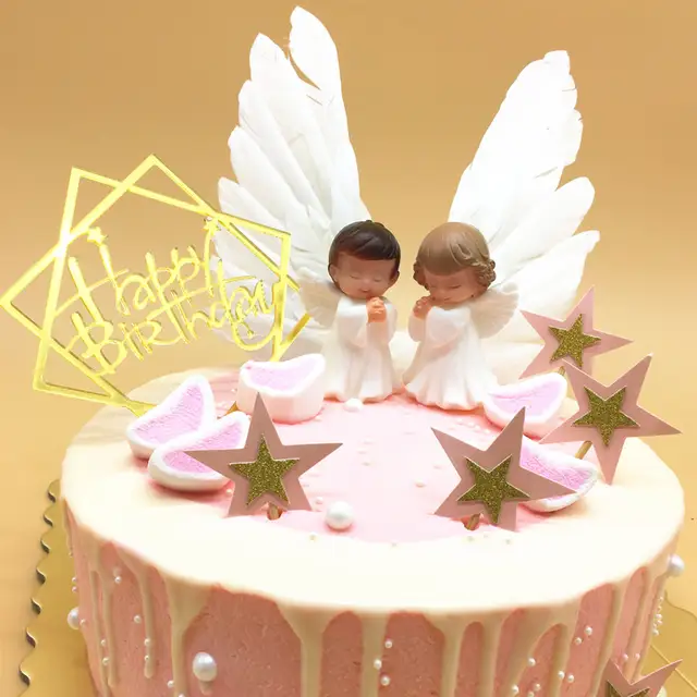 Latex Angel Boy Girl Cake Decoration Feather Cake Topper Picks