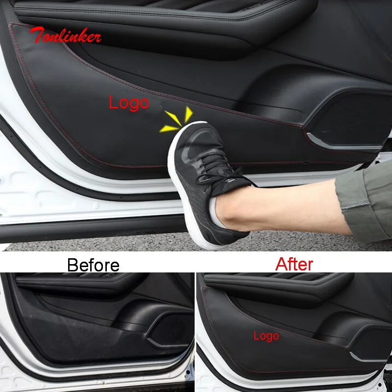 

Tonlinker Interior Car Door Anti-dirty Pad Cover Stickers for Haval F7/F7X 2018-19 Car Styling 4 PCS PU Leather Cover stickers