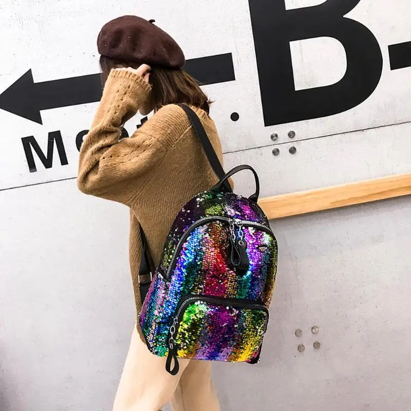 Модный женский рюкзак с блестками, рюкзак для путешествий, рюкзак для подростков, блестящий рюкзак из искусственной кожи