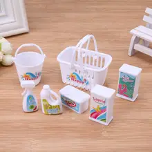 7 шт./компл. кукольный домик миниатюрная мини-корзина для белья чистящие средства ведро моющее средство Комплект для куклы купальные аксессуары и реквизит