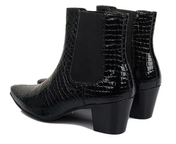 Pointed toe genuine leather Men Fashion Boots Elevator shoes Spring/Autumn British style Male Ankle boots High heels 1/4