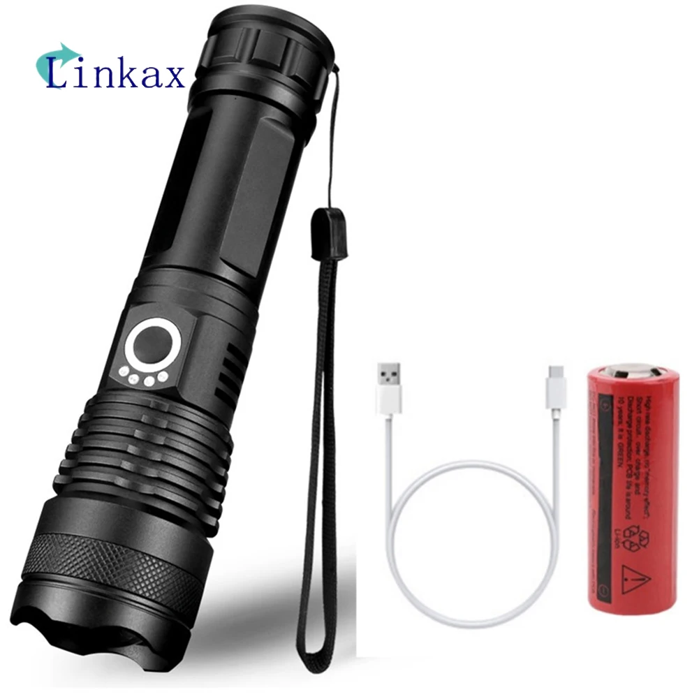 

5 Modes USB Charging Bright Tactical Flashlight Adjustable Focus LED Flashlight Telescopic Zoom Lanterna Torch by 26650 Battery